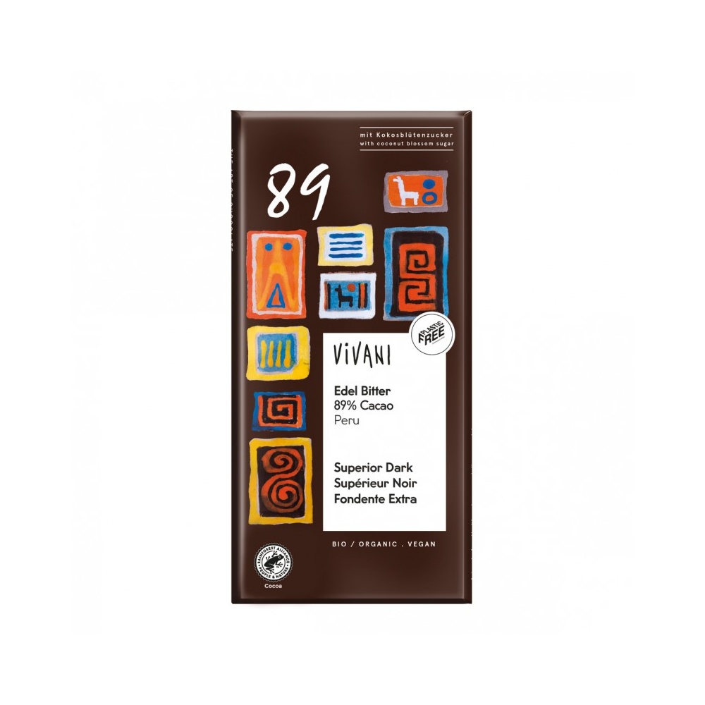 Vivani Chocolate Negro Superior 89% Perú Con Azúcar De Coco Bio